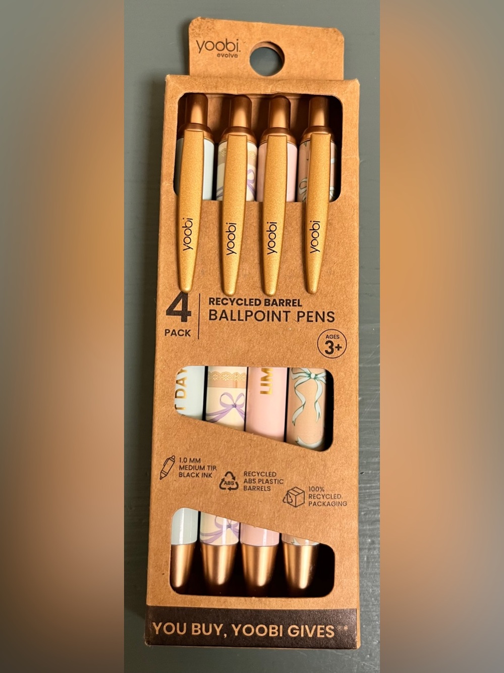 Yoobi Ballpoint Pen Set - Metallic Gold & Pastel Mix (4 Pack) NWT